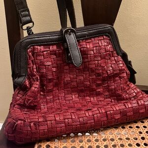 Woven Red Leather Shoulder Bag